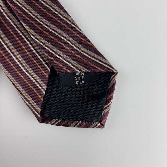 LANVIN Paris Classic 100% Silk Striped Red White Blue Yellow Gold Tie 3" - Picture 3 of 4